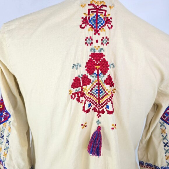 Khaadi Tan Beige Floral Tiered Ruffled Bell Embroidered Tunic Blouse Kurta - Picture 12 of 14